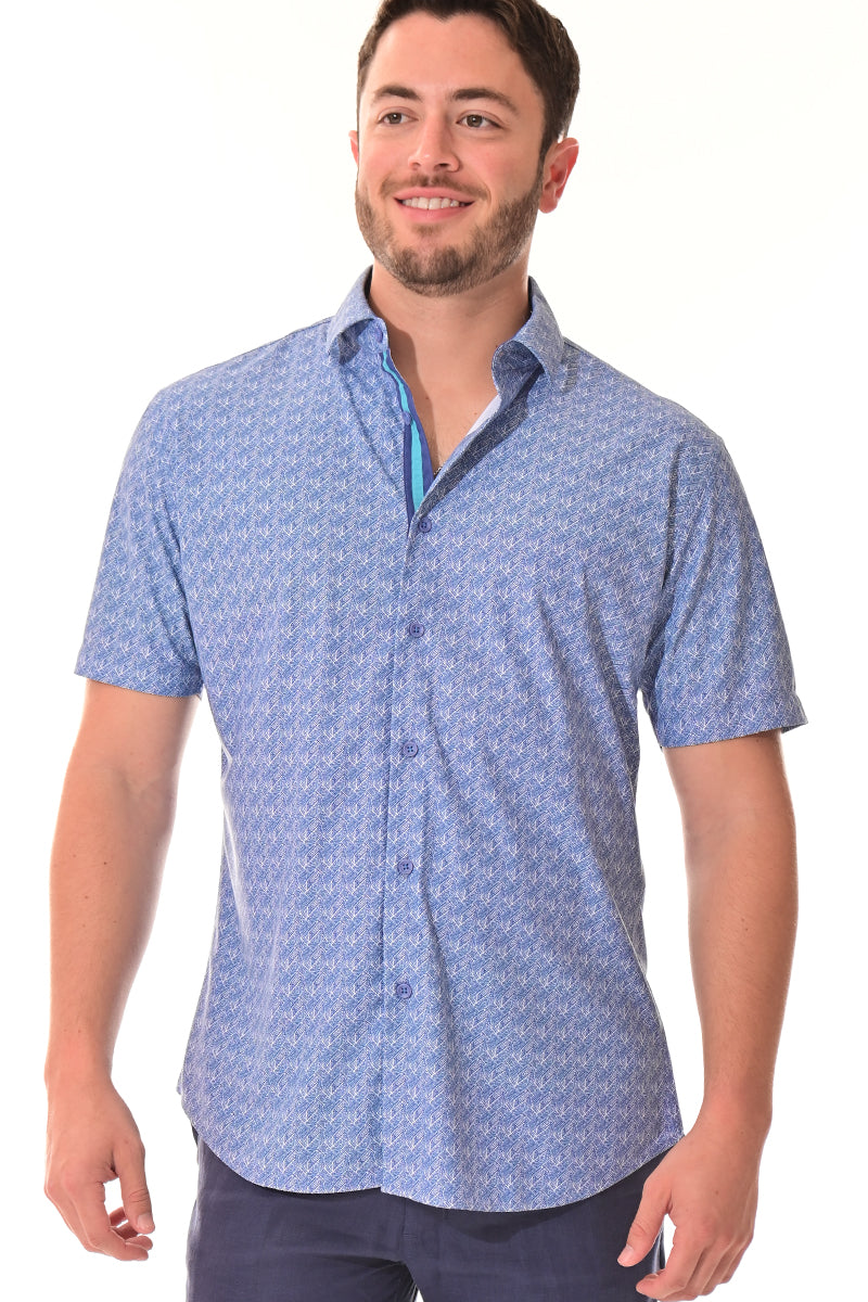Men's S/S Button Down Shirt fashion Print by BOHIO - BLUE /PRINT - MKS3178 - 6 PCS/PRE-PACK