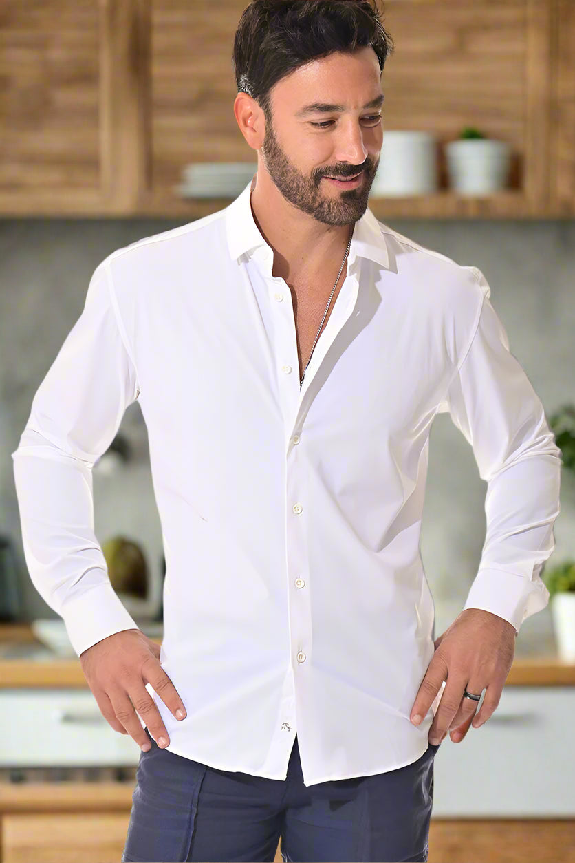 Men's Bamboo Performance L/S Button-Down Stretch Shirt by MAYAMERA - WHITE - MBS3331 - 6 PCS/PRE-PACK