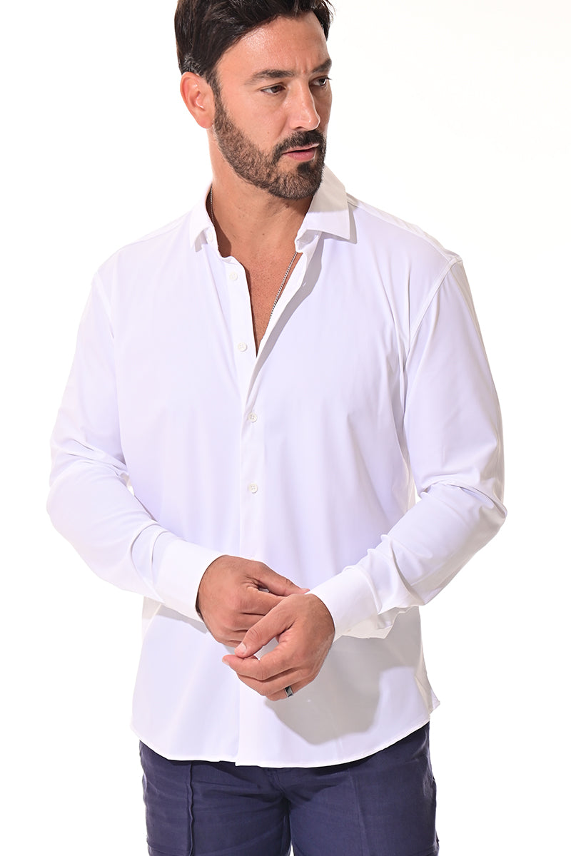Men's Bamboo Performance L/S Button-Down Stretch Shirt by MAYAMERA - WHITE - MBS3331 - 6 PCS/PRE-PACK