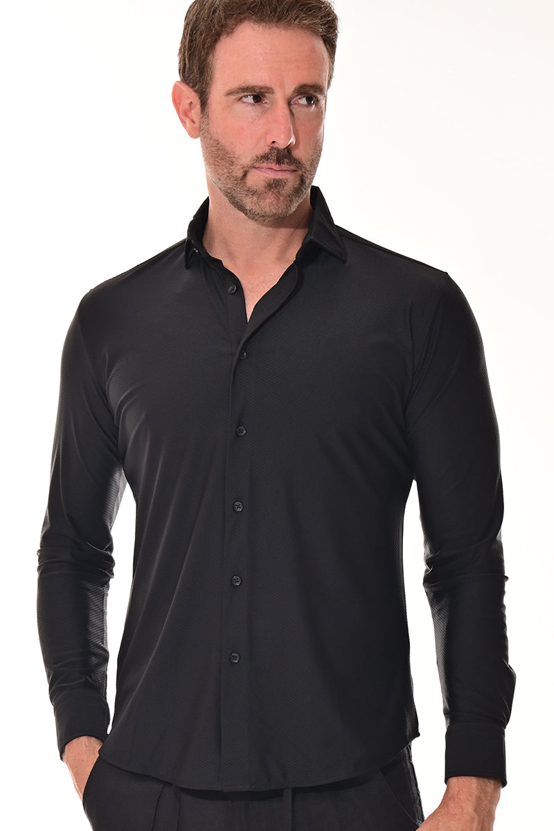 Men's Performance L/S Button-Down Stretch Shirt Solid by BOHIO - GREY - MKSP3281 - 6 PCS/PRE-PACK