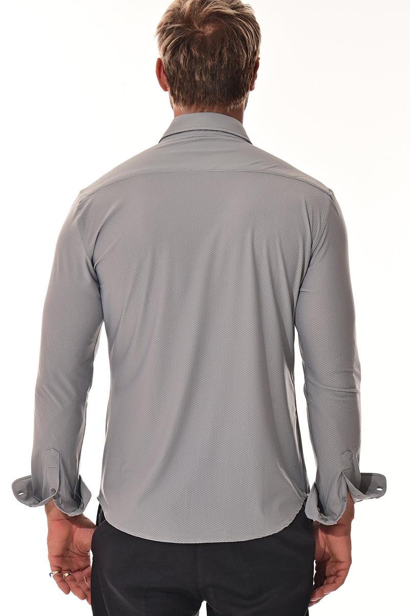 Men's Performance L/S Button-Down Stretch Shirt Solid by BOHIO - GREY - MKSP3281 - 6 PCS/PRE-PACK