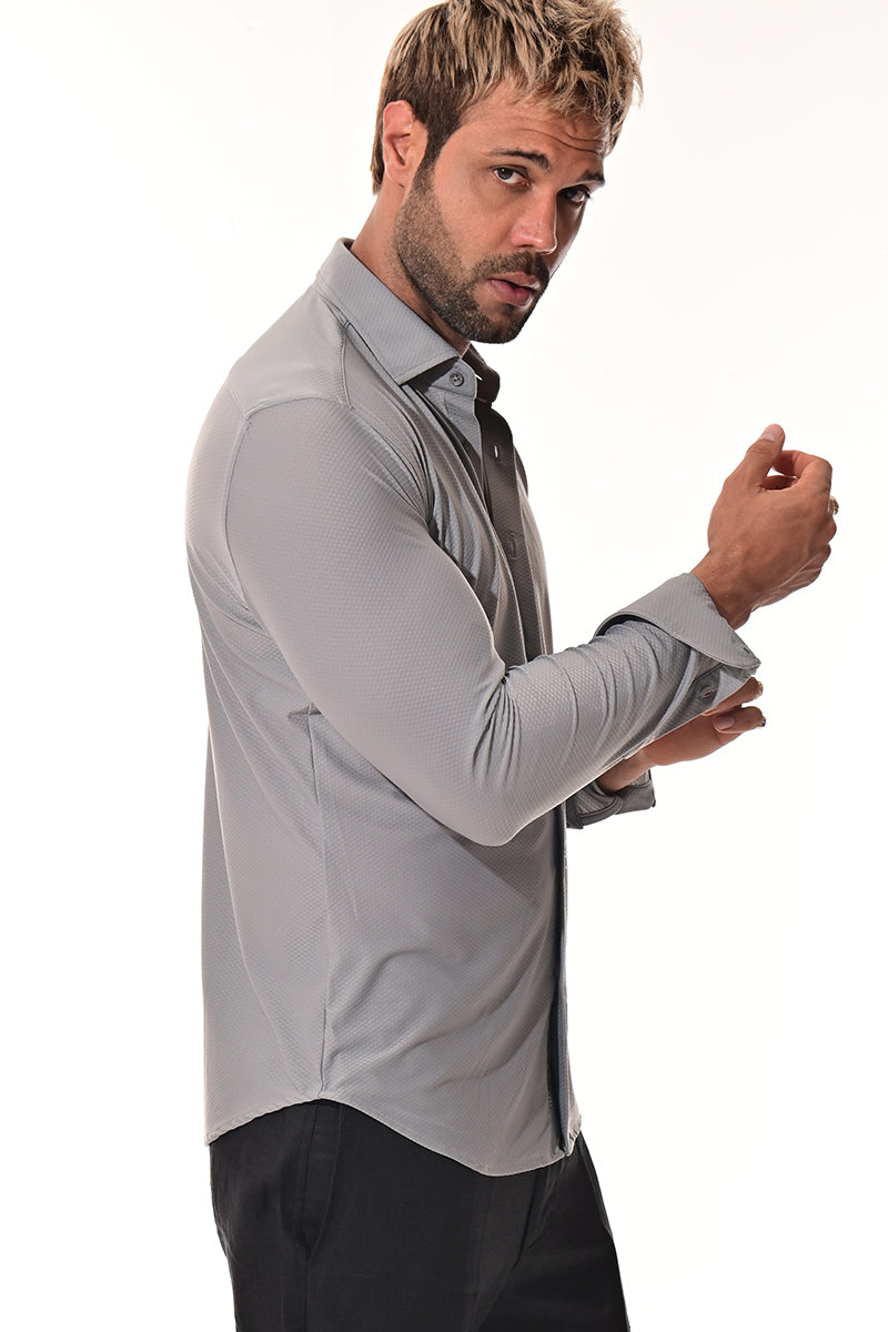 Men's Performance L/S Button-Down Stretch Shirt Solid by BOHIO - GREY - MKSP3281 - 6 PCS/PRE-PACK