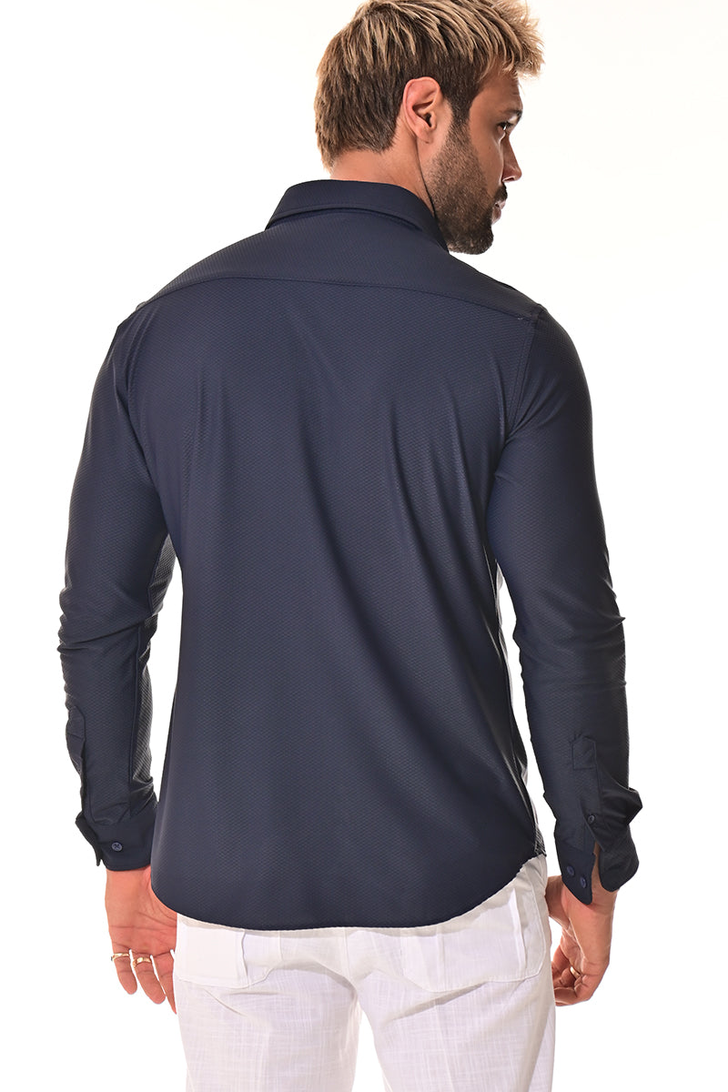 Men's Performance L/S Button-Down Stretch Shirt Solid by BOHIO - GREY - MKSP3281 - 6 PCS/PRE-PACK