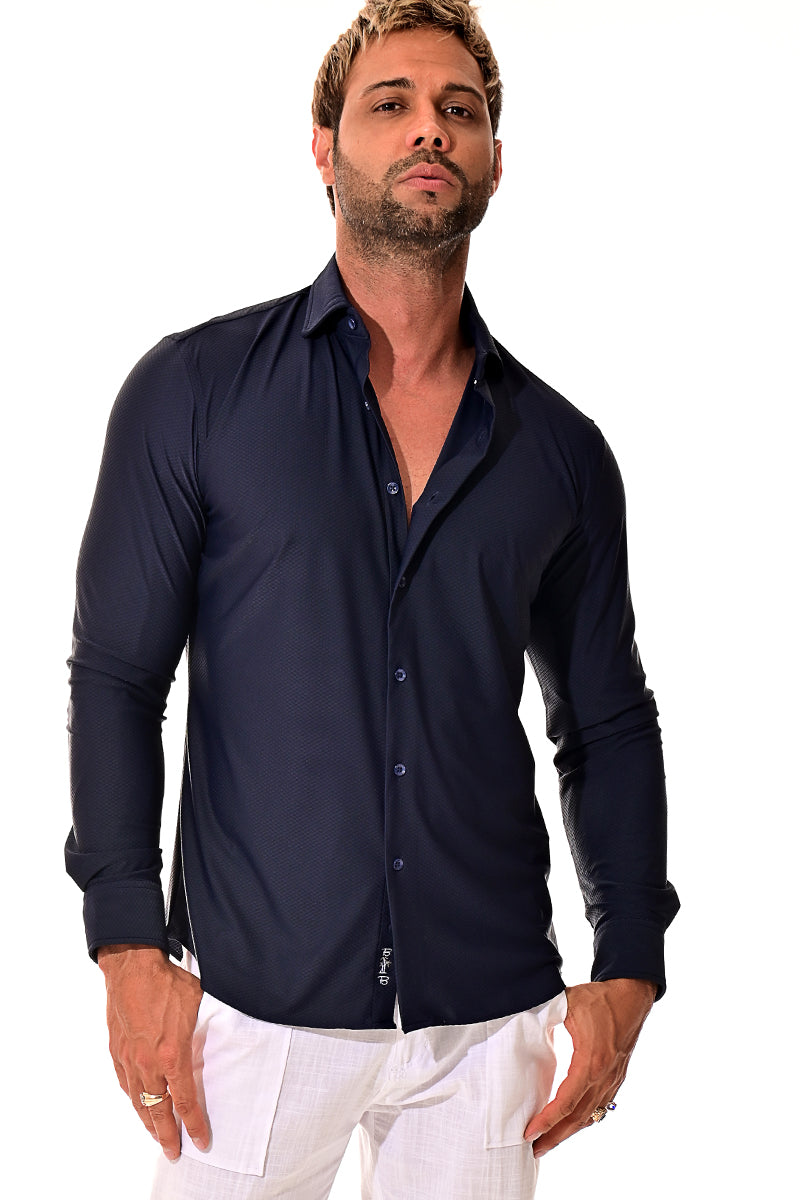 Men's Performance L/S Button-Down Stretch Shirt Solid by BOHIO - GREY - MKSP3281 - 6 PCS/PRE-PACK
