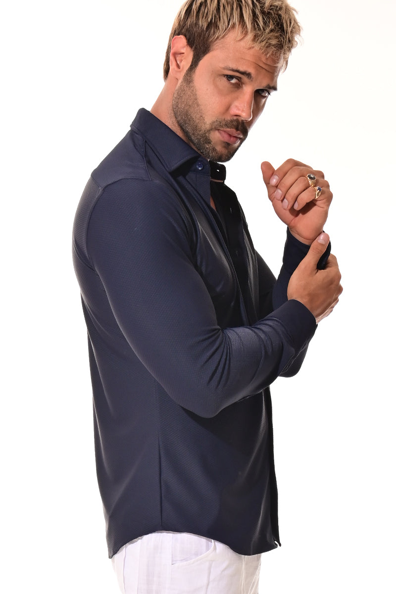 Men's Performance L/S Button-Down Stretch Shirt Solid by BOHIO - GREY - MKSP3281 - 6 PCS/PRE-PACK