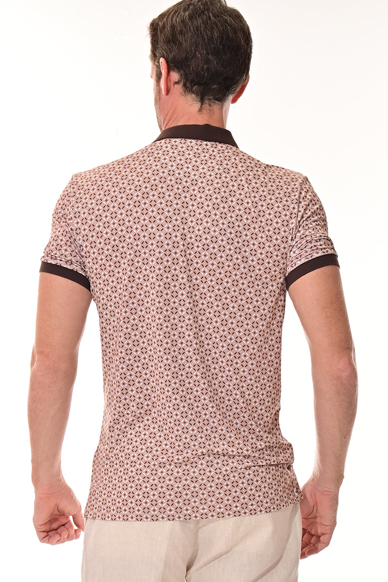 Men's Polo Shirt Cool Feel Fashion Print Golf S/S Beige/Brown - MKT3149