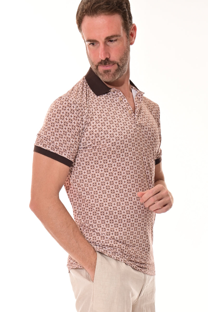 Men's Polo Shirt Cool Feel Fashion Print Golf S/S Beige/Brown - MKT3149