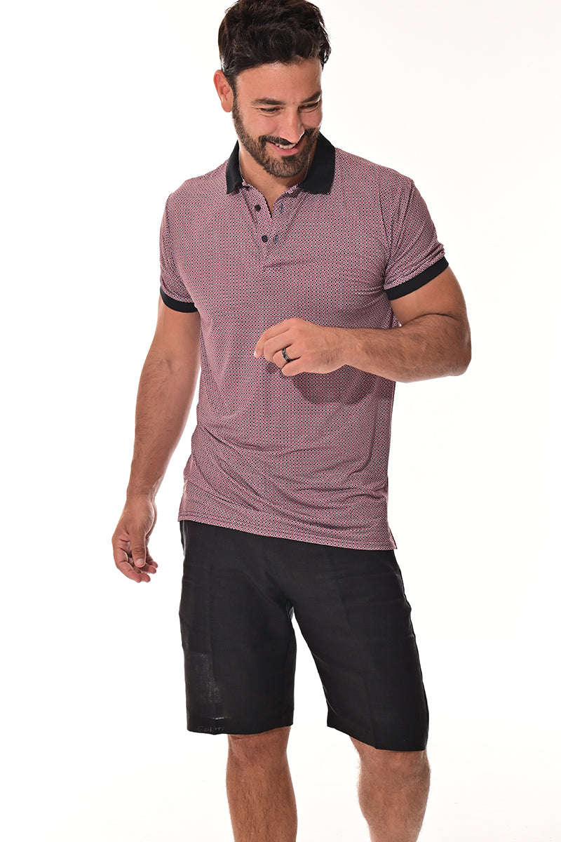 Men's Polo Shirt Cool Feel Fashion Print Golf S/S RED/PRINT - MKT3154
