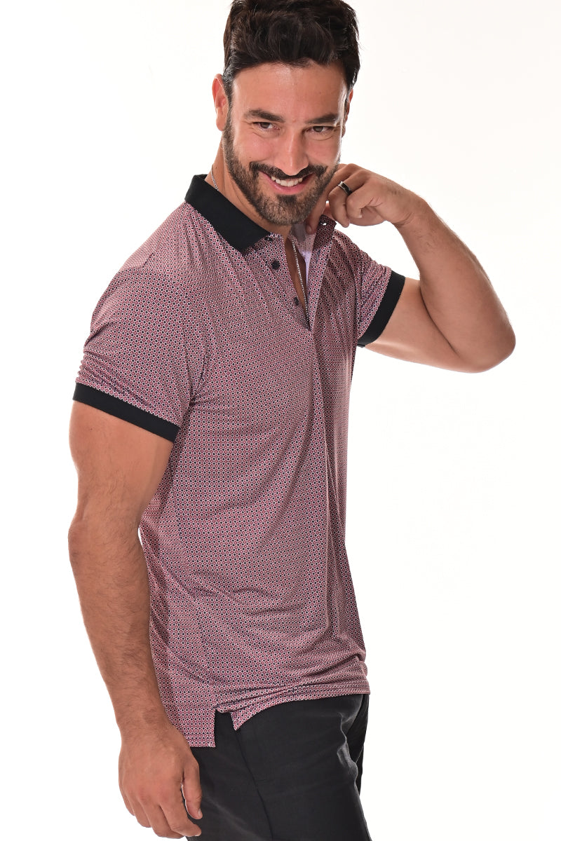 Men's Polo Shirt Cool Feel Fashion Print Golf S/S RED/PRINT - MKT3154