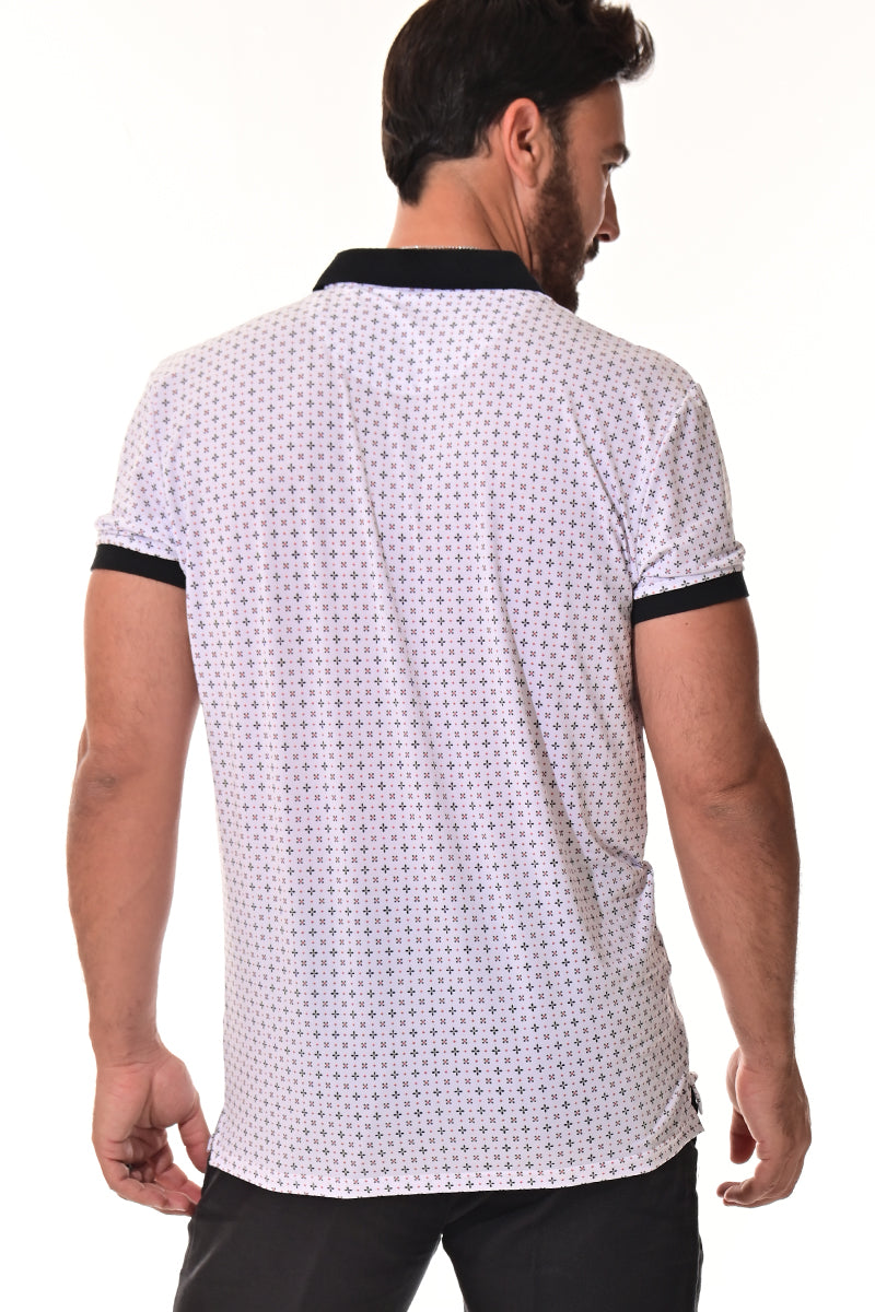 Men's Polo Shirt Cool Feel Fashion Print Golf S/S WHITE/PRINT - MKT3157