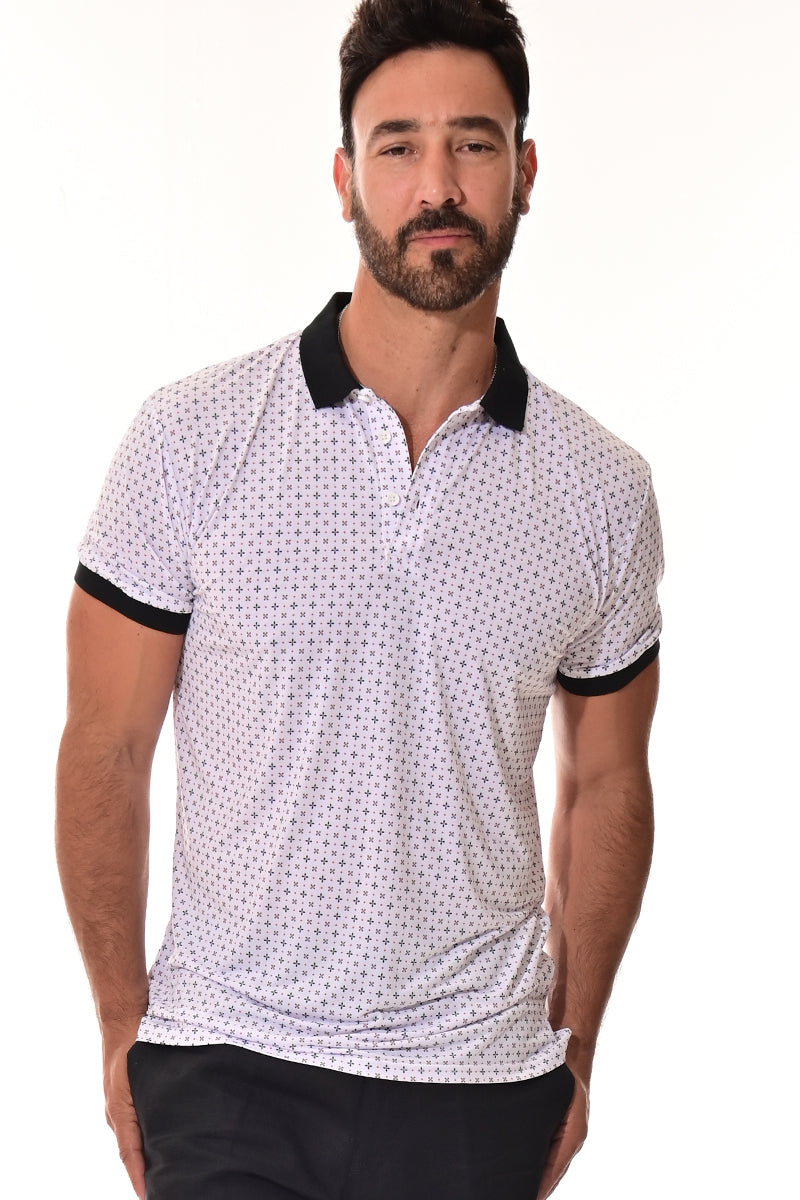 Men's Polo Shirt Cool Feel Fashion Print Golf S/S WHITE/PRINT - MKT3157