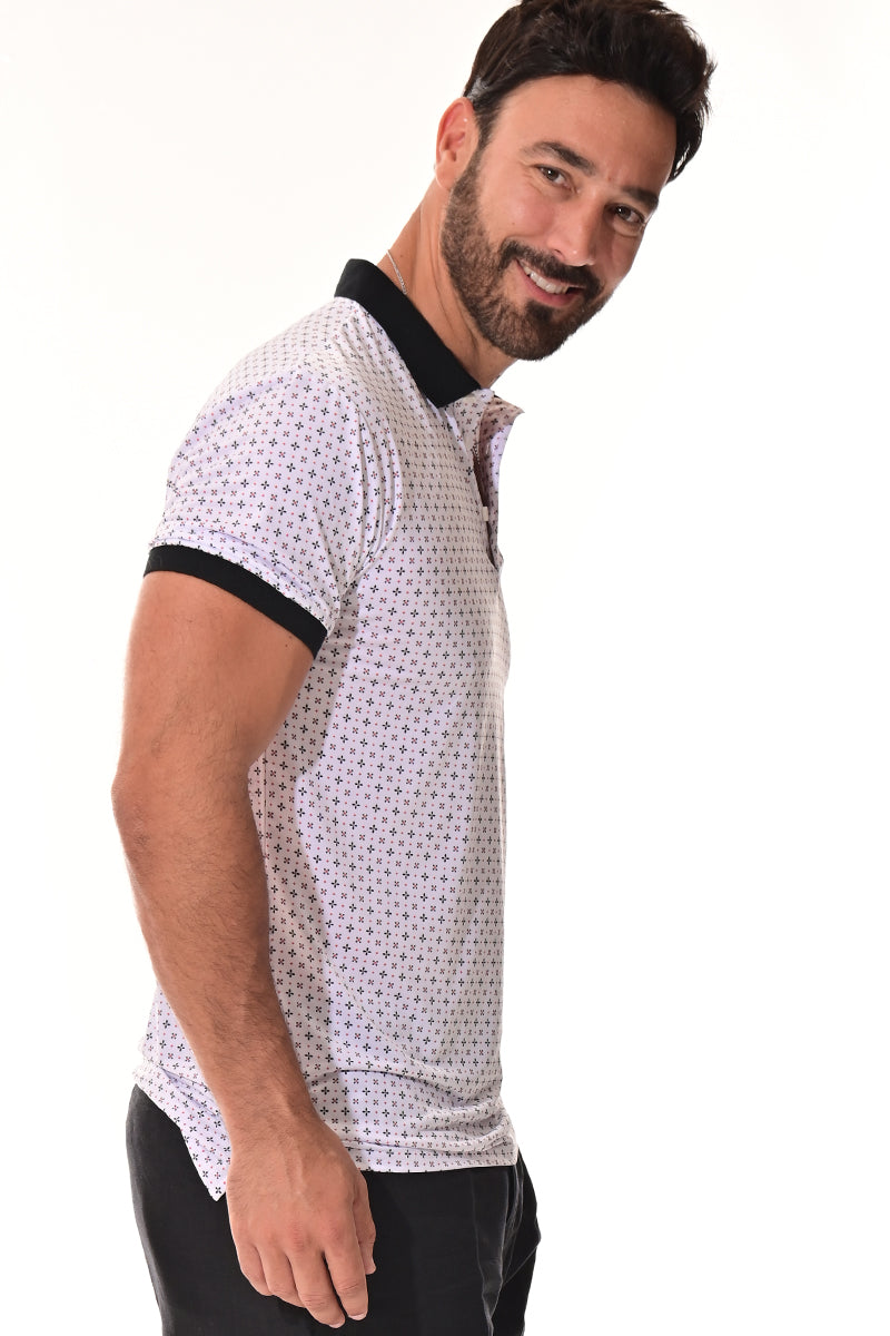 Men's Polo Shirt Cool Feel Fashion Print Golf S/S WHITE/PRINT - MKT3157
