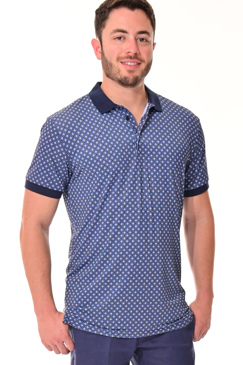Men's Polo Shirt Cool Feel Fashion Print Golf S/S NAVY/PRINT - MKT3161