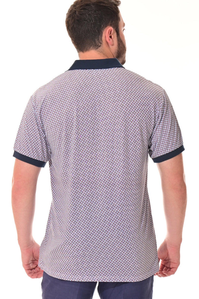 Men's Polo Shirt Cool Feel Fashion Print Golf S/S WHITE/NAVY - MKT3295