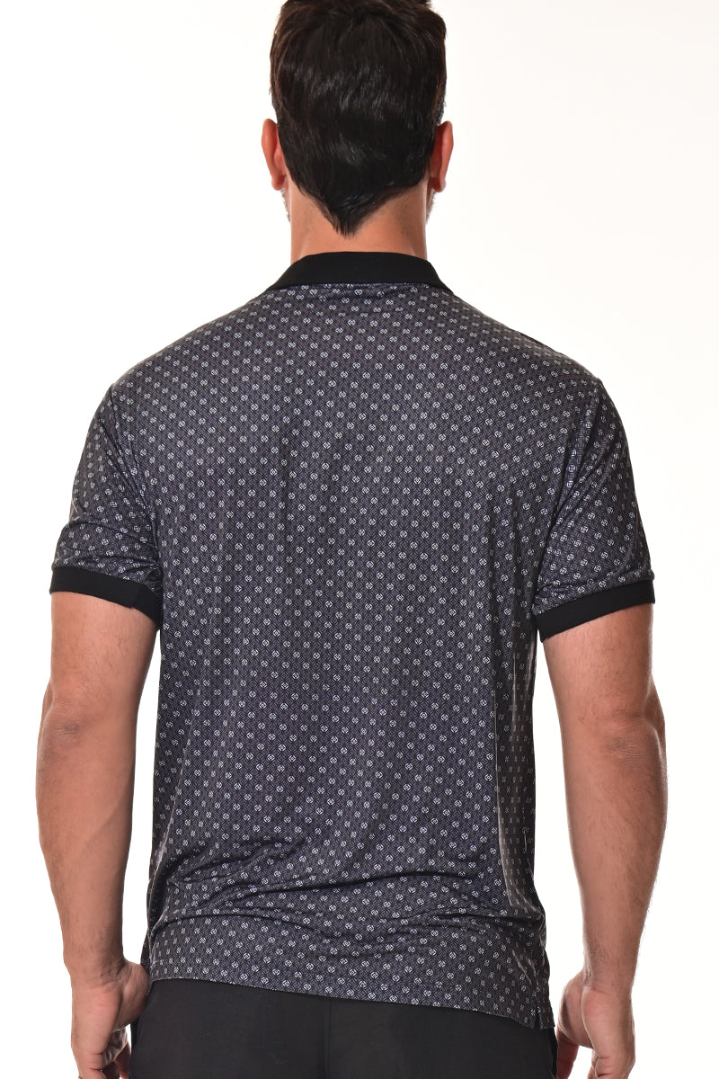 Men's Polo Shirt Cool Feel Fashion Print Golf S/S BLACK/GREY - MKT3297
