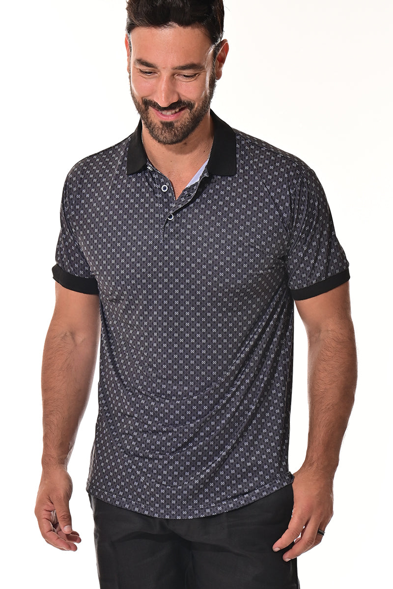 Men's Polo Shirt Cool Feel Fashion Print Golf S/S BLACK/GREY - MKT3297
