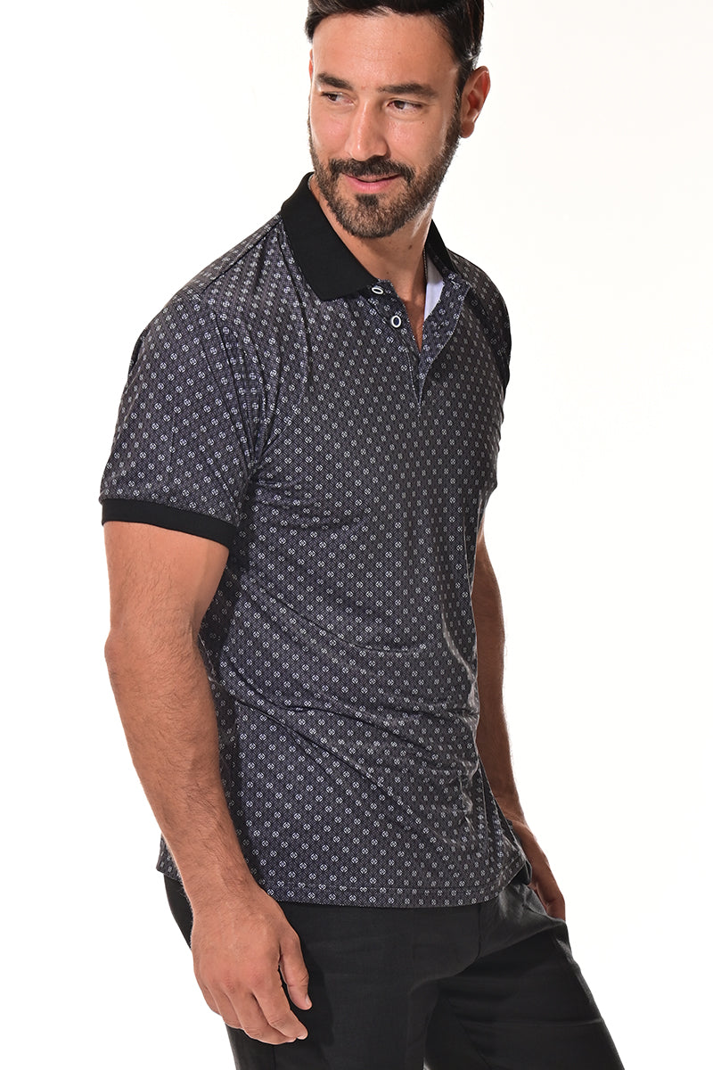Men's Polo Shirt Cool Feel Fashion Print Golf S/S BLACK/GREY - MKT3297