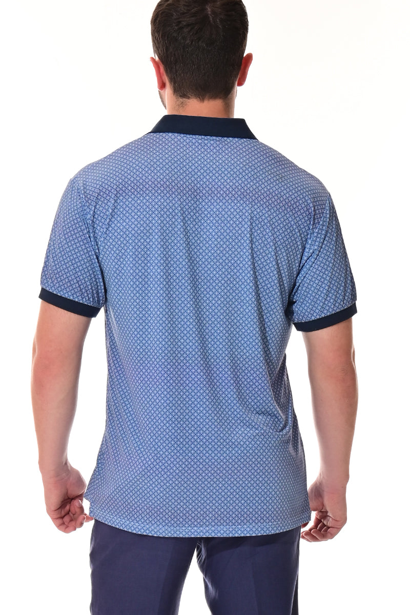 Men's Polo Shirt Cool Feel Fashion Print Golf S/S GREY/NAVY - MKT3304