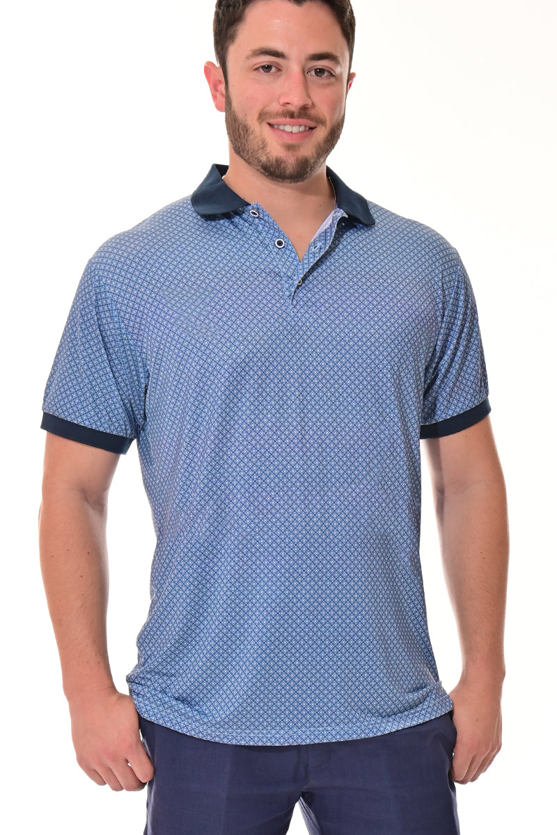 Men's Polo Shirt Cool Feel Fashion Print Golf S/S GREY/NAVY - MKT3304