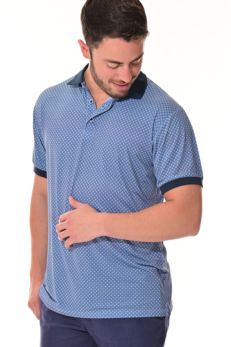 Men's Polo Shirt Cool Feel Fashion Print Golf S/S GREY/NAVY - MKT3304