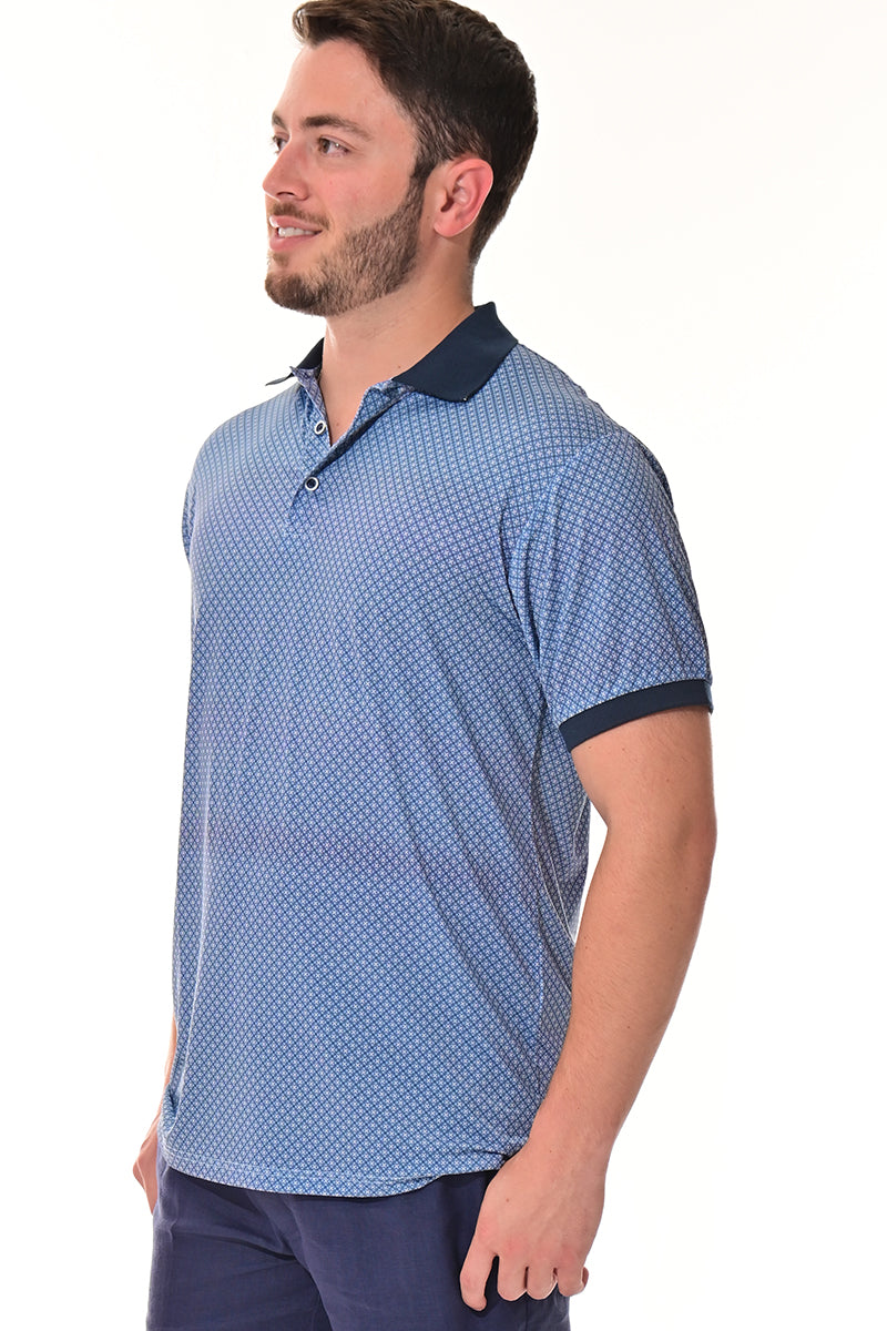 Men's Polo Shirt Cool Feel Fashion Print Golf S/S GREY/NAVY - MKT3304