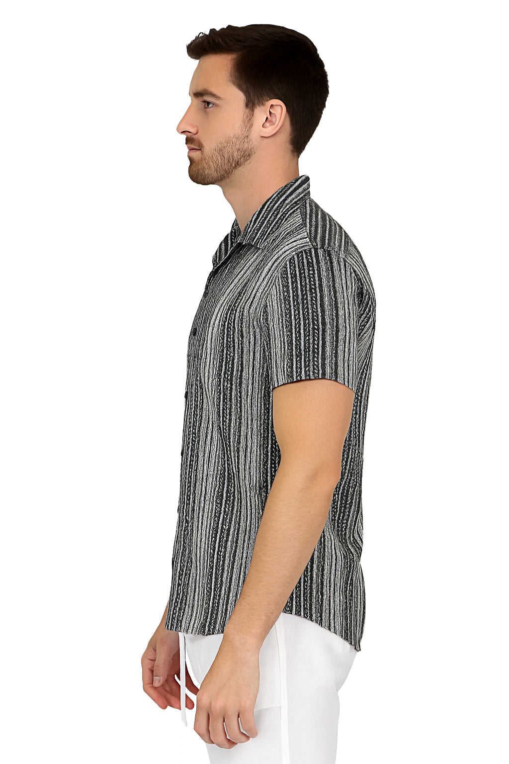 Men's S/S Embroidered Poly/Spandex Stretch Shirt-BLACK/WHITE-MKTF3283 - 6 PCS/PRE-PACK