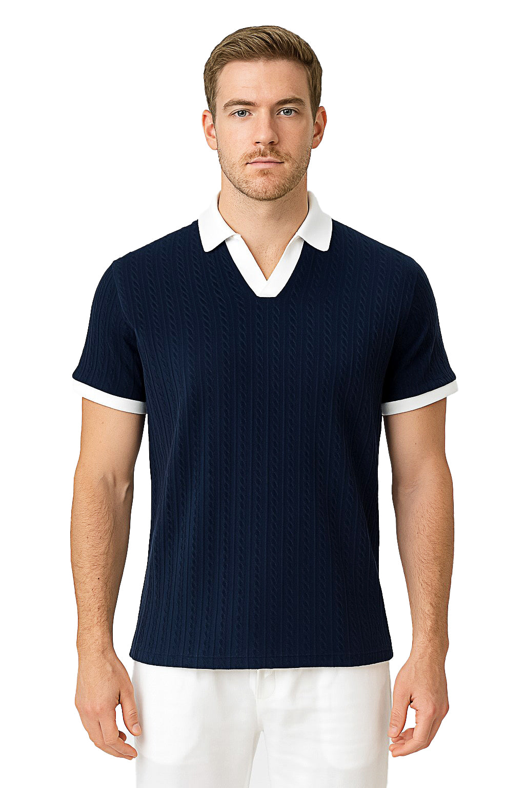 Men's Polo Shirt Vintage Golf S/S WHITE/NAVY-Color Options- MKTF3648 - 6 PCS/PRE-PACK