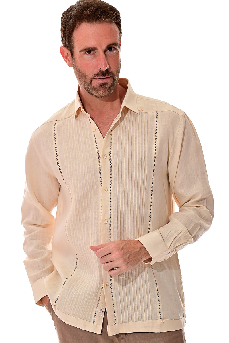 Men Linen Fancy Guayabera L/S Shirt - RED - Color Options - MLFG2025