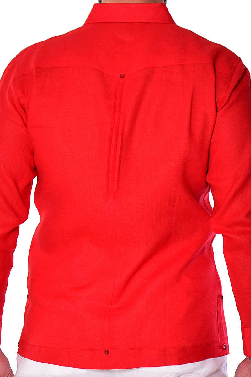 Men Linen Fancy Guayabera L/S Shirt - RED - Color Options - MLFG2025