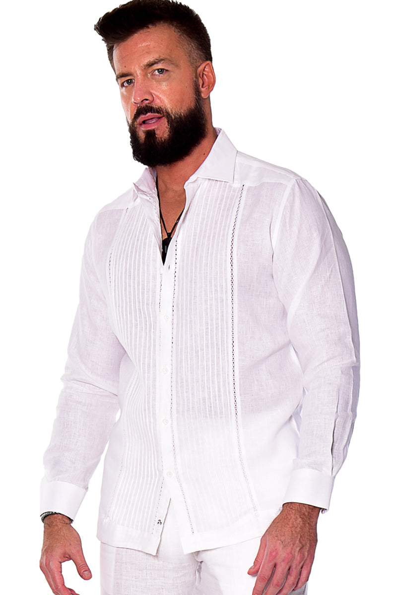 Men Linen Fancy Guayabera L/S Shirt - RED - Color Options - MLFG2025