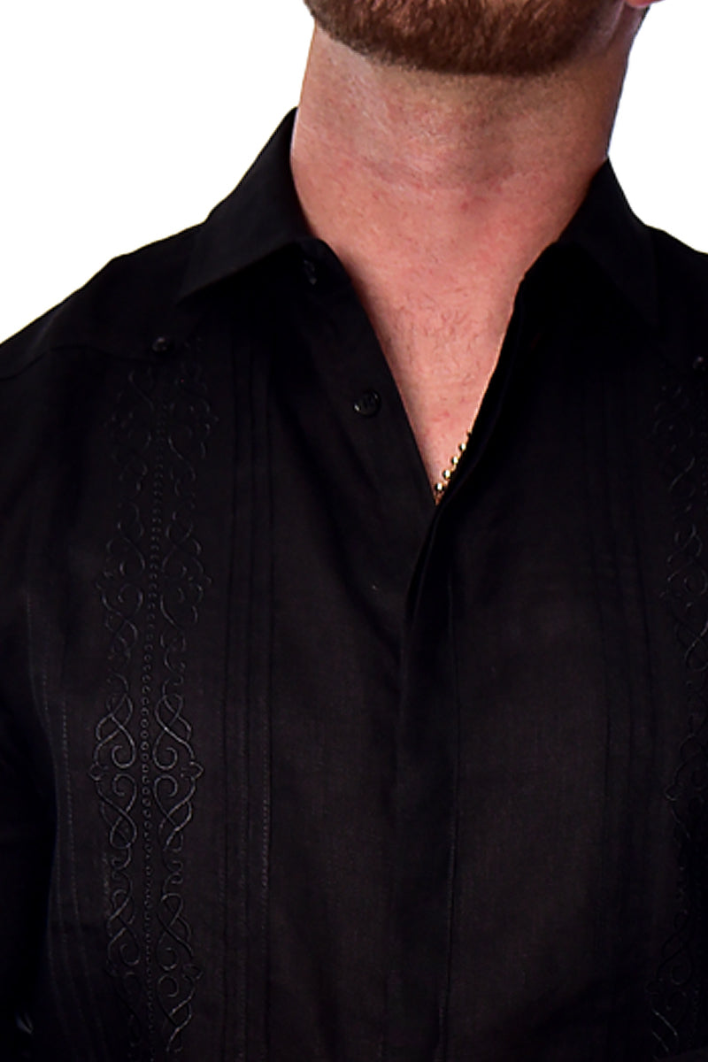 Men Linen Fancy Embroidered L/S Shirt-NATURAL-Color Options-MLFG2030 - 6 PCS/PRE-PACK
