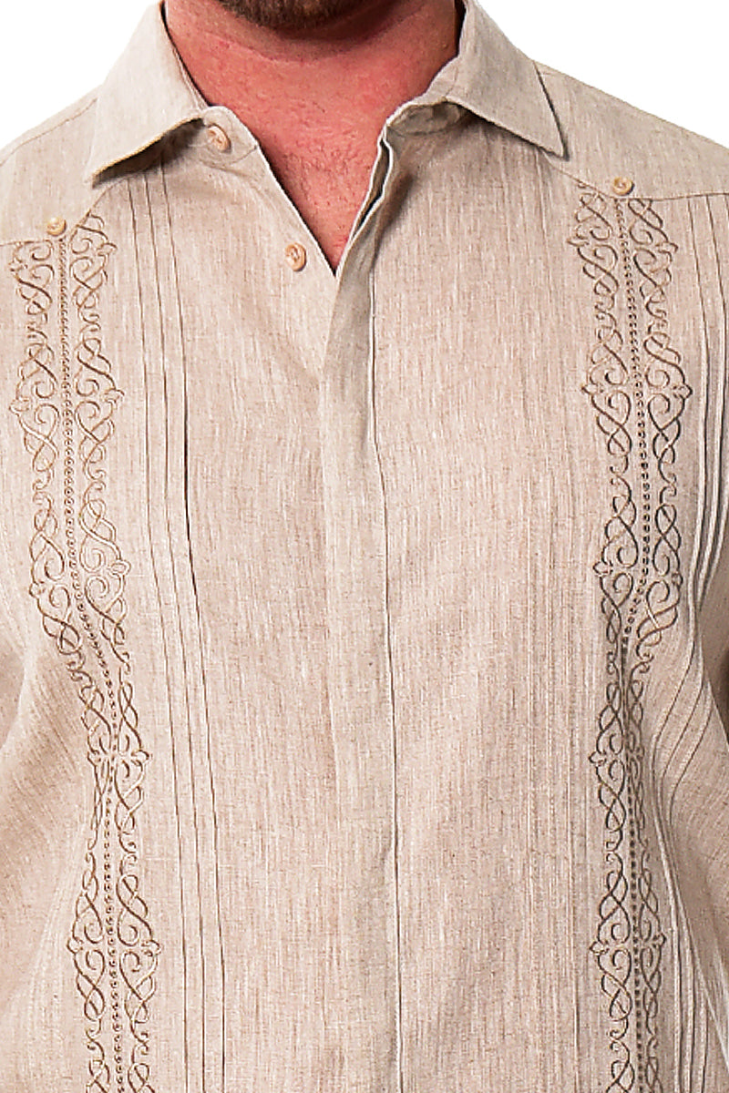 Men Linen Fancy Embroidered L/S Shirt-NATURAL-Color Options-MLFG2030 - 6 PCS/PRE-PACK