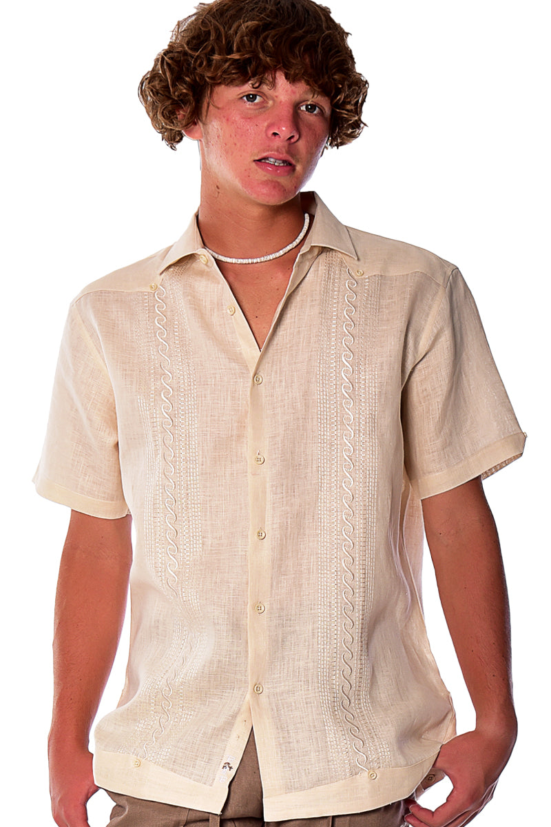 Men Linen Fancy Guayabera S/S Shirt in LT. BLUE - Color Options - MLFG2031