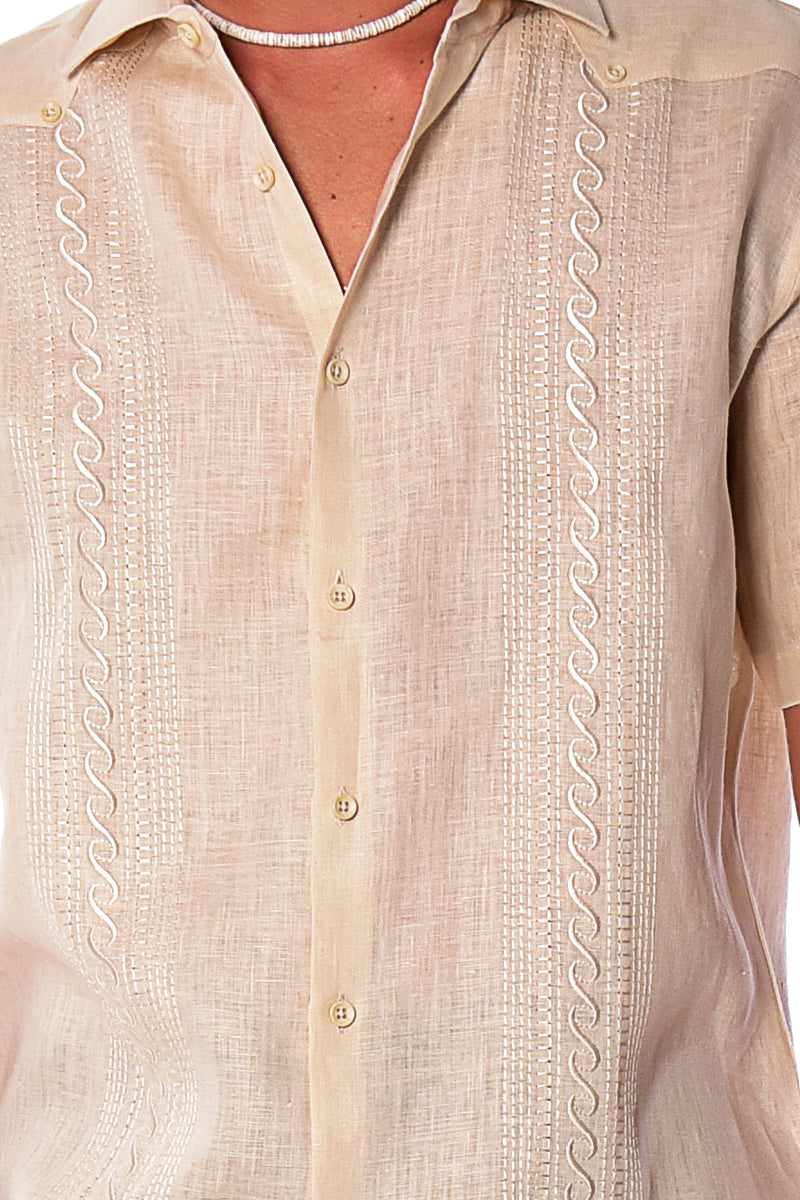 Men Linen Fancy Guayabera S/S Shirt in LT. BLUE - Color Options - MLFG2031