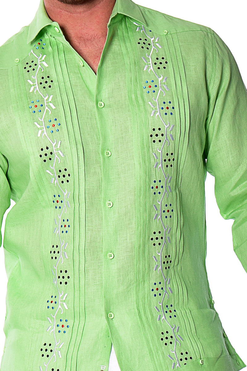 Men 100% Linen Fancy Guayabera L/S Shirt in LT. BLUE-Color Options-MLFG2033 - 6 PCS/PRE-PACK