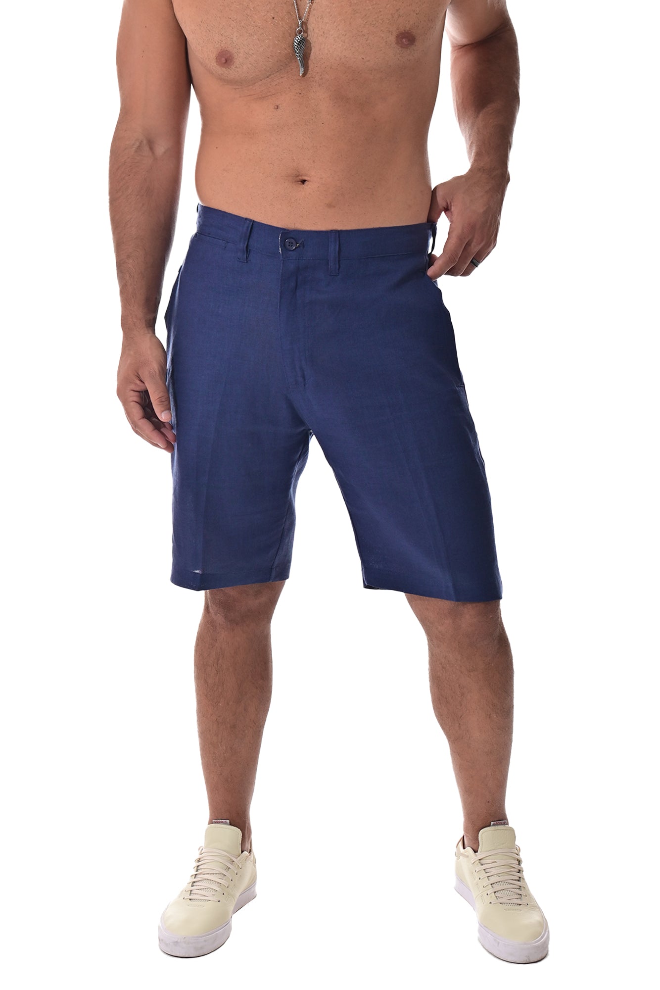 Men Linen Blend Shorts-TAUPE-COLOR OPTIONS-MLH40c - 12 PCS/PRE-PACK