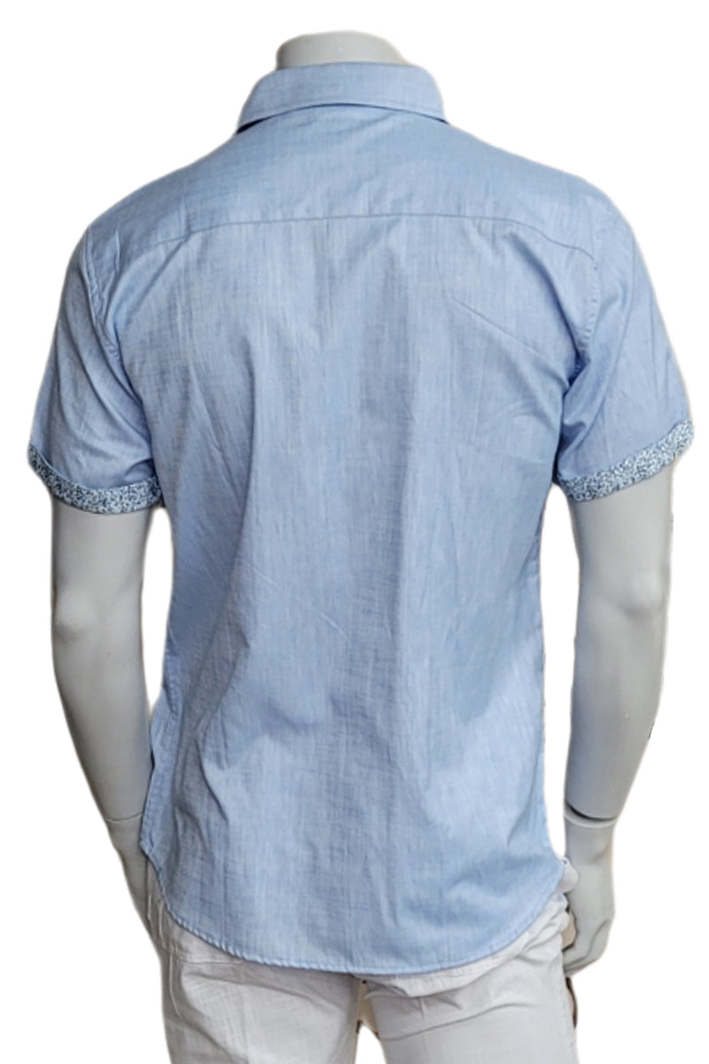 Men's LINEN LOOK S/S Button Down Shirt Contrast Slv Trim-WHITE-MLL3496-COLOR OPTIONS-6 PCS/PRE-PACK