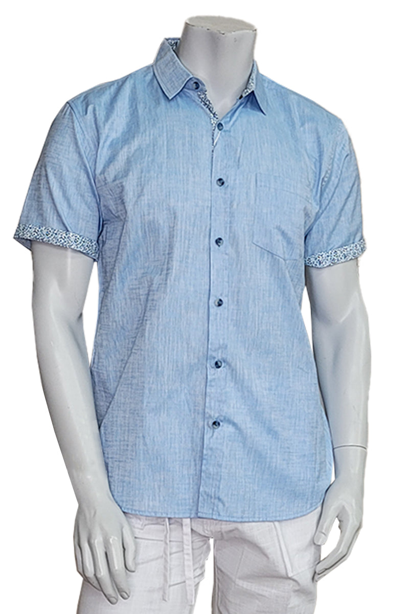 Men's LINEN LOOK S/S Button Down Shirt Contrast Slv Trim-WHITE-MLL3496-COLOR OPTIONS-6 PCS/PRE-PACK