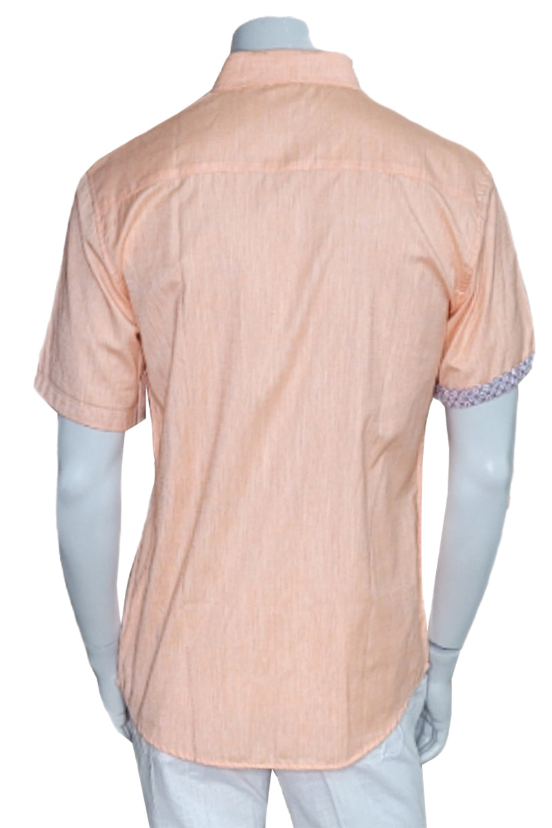 Men's LINEN LOOK S/S Button Down Shirt Contrast Slv Trim-WHITE-MLL3496-COLOR OPTIONS-6 PCS/PRE-PACK