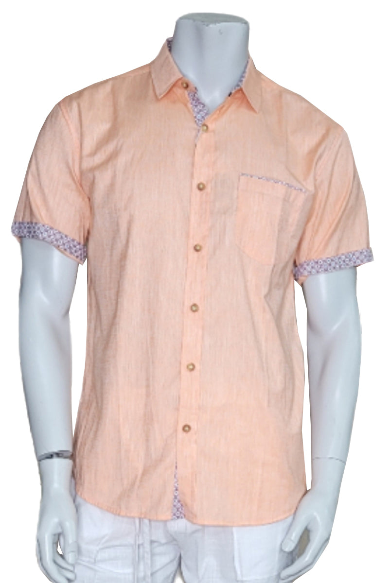 Men's LINEN LOOK S/S Button Down Shirt Contrast Slv Trim-WHITE-MLL3496-COLOR OPTIONS-6 PCS/PRE-PACK