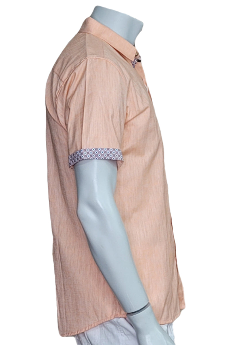 Men's LINEN LOOK S/S Button Down Shirt Contrast Slv Trim-WHITE-MLL3496-COLOR OPTIONS-6 PCS/PRE-PACK