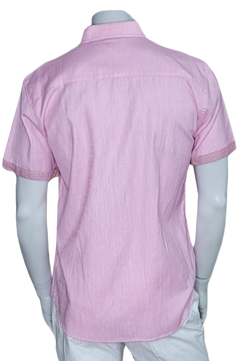 Men's LINEN LOOK S/S Button Down Shirt Contrast Slv Trim-WHITE-MLL3496-COLOR OPTIONS-6 PCS/PRE-PACK