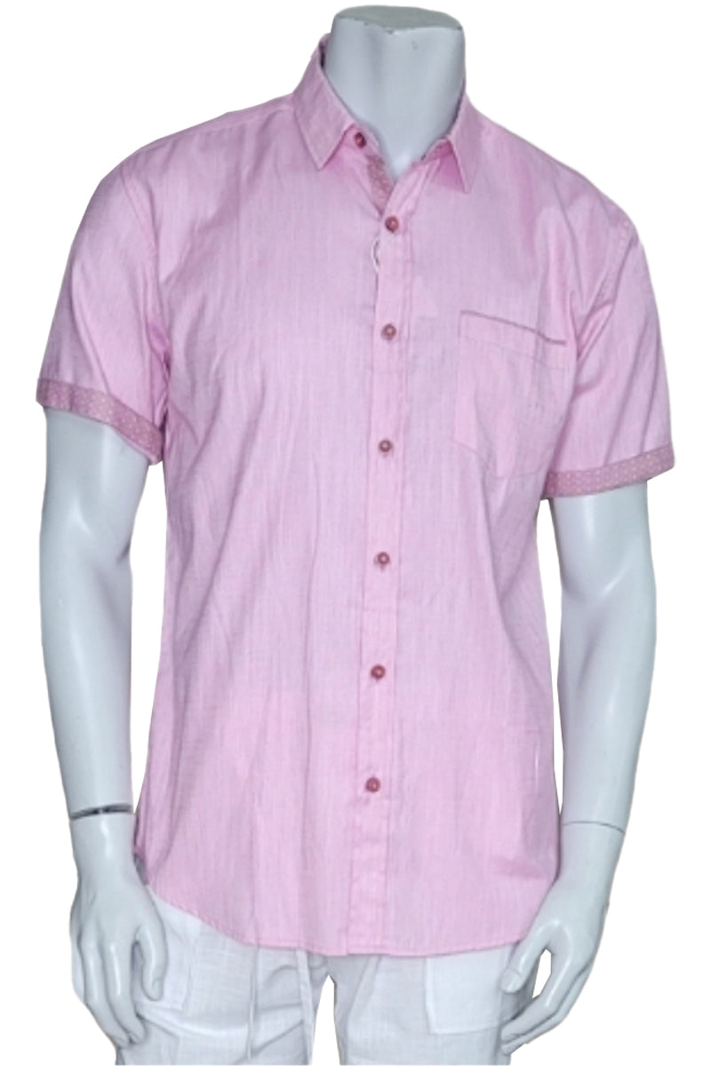 Men's LINEN LOOK S/S Button Down Shirt Contrast Slv Trim-WHITE-MLL3496-COLOR OPTIONS-6 PCS/PRE-PACK