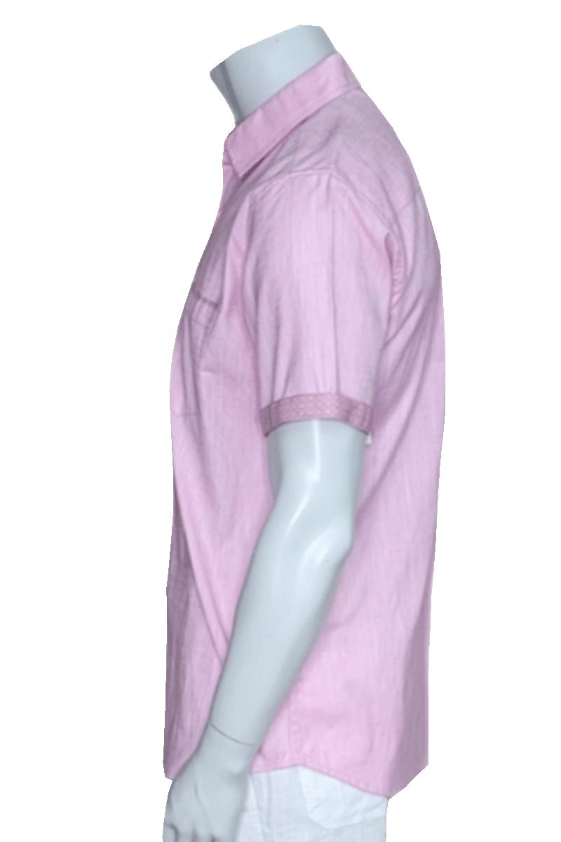 Men's LINEN LOOK S/S Button Down Shirt Contrast Slv Trim-WHITE-MLL3496-COLOR OPTIONS-6 PCS/PRE-PACK