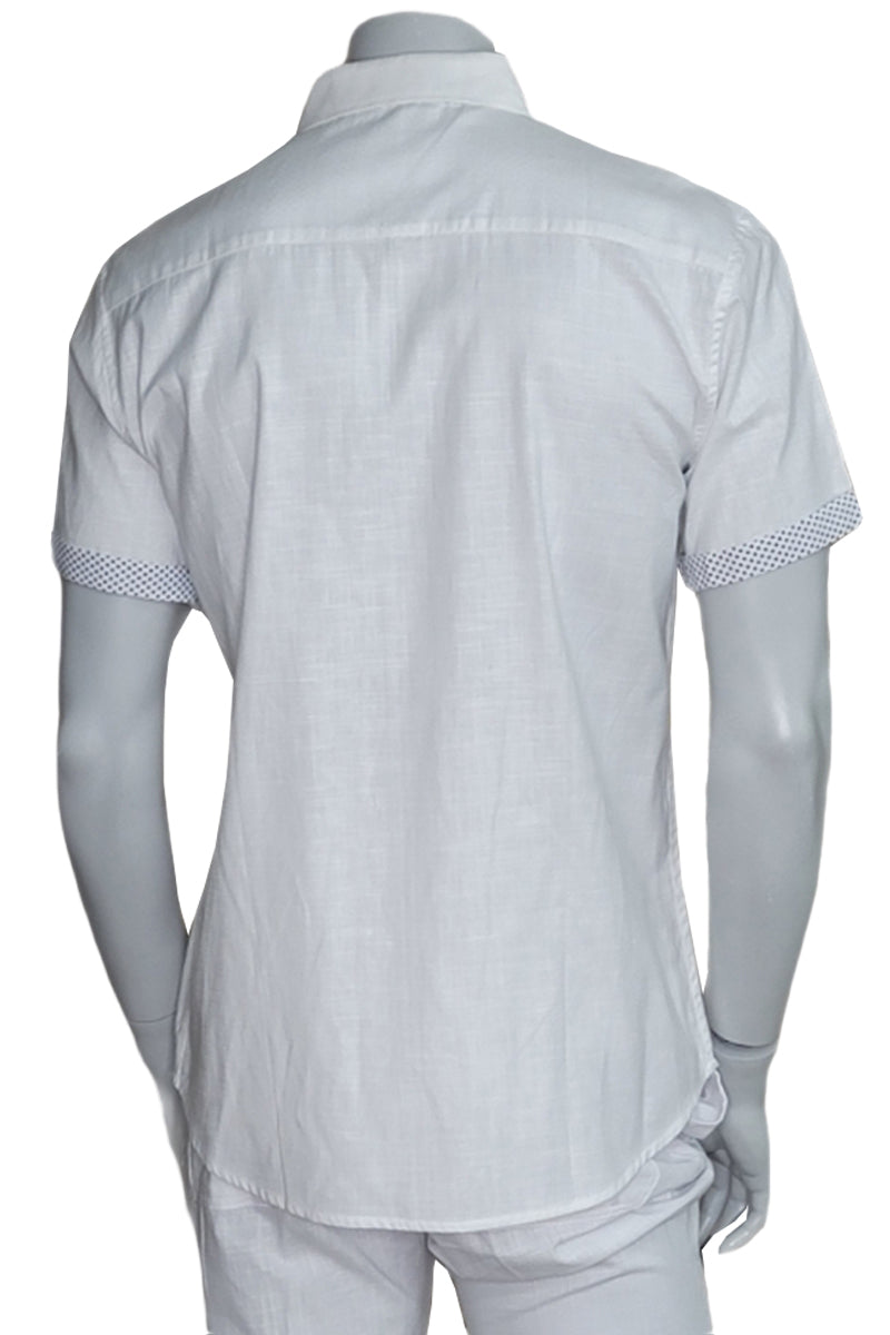 Men's LINEN LOOK S/S Button Down Shirt Contrast Slv Trim-WHITE-MLL3496-COLOR OPTIONS-6 PCS/PRE-PACK
