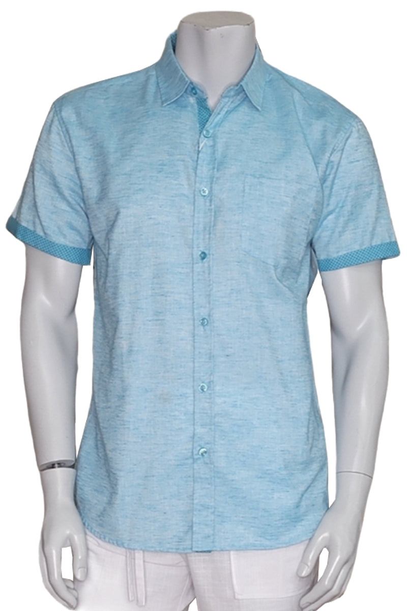 Men's S/S Button Down Shirt Contrast Slv Trim - Color Options - AQUA - MLL3497-P