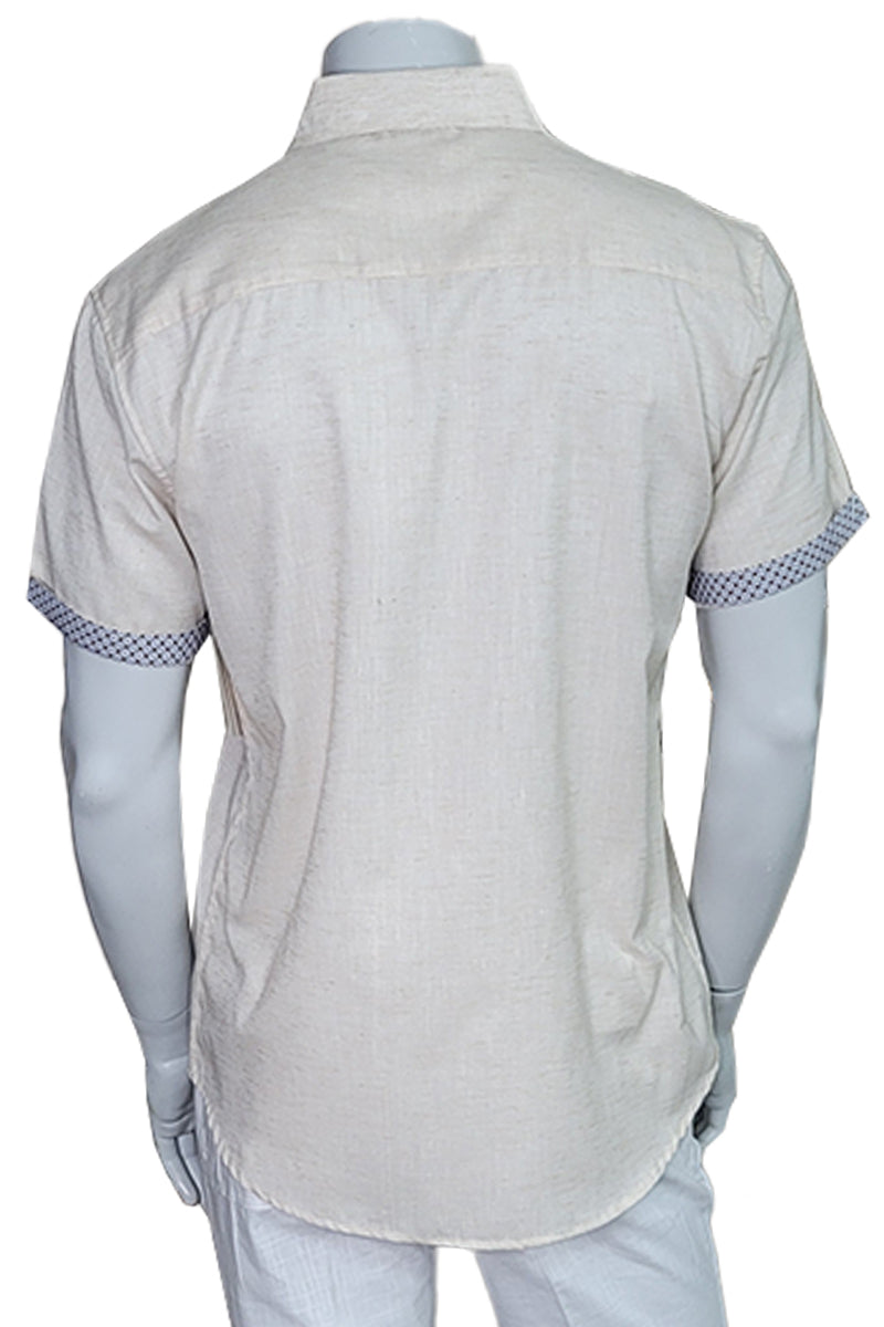 Men's S/S Button Down Shirt Contrast Slv Trim - Color Options - AQUA - MLL3497-P