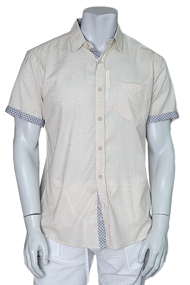 Men's S/S Button Down Shirt Contrast Slv Trim - Color Options - AQUA - MLL3497-P
