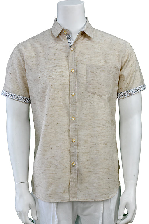 Men's LINEN LOOK S/S Button Down Shirt Contrast Slv Trim - BEIGE - MLL3497B - 6 PCS/PRE-PACK