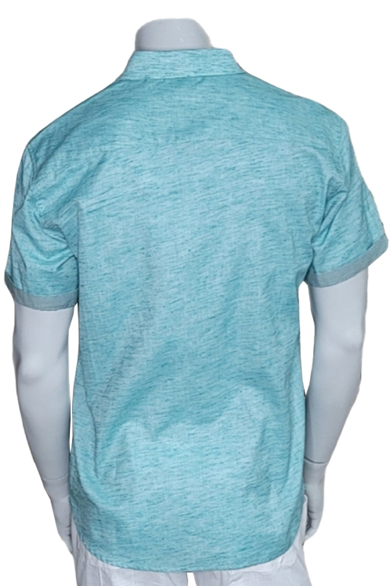 Men's S/S Button Down Shirt Contrast Slv Trim - Color Options - AQUA - MLL3497-P